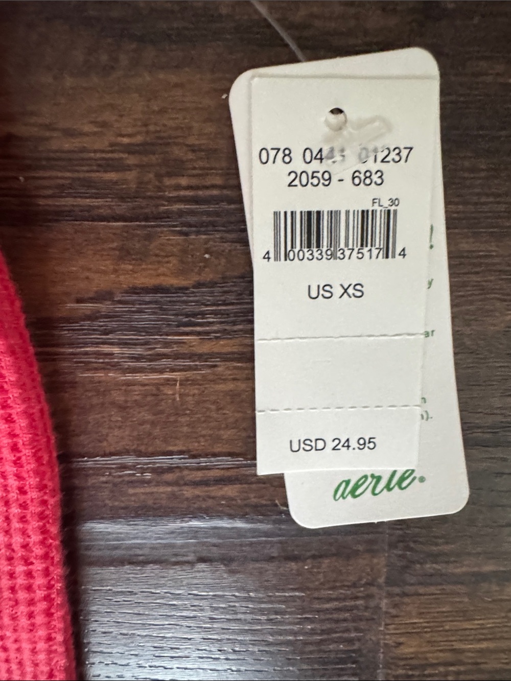 aerie Coral Ribbed Henley Tank - Picture 3 of 4